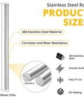 Four Pieces 10 Mm By 305 Mm 304 Stainless Steel Rods For DIYers And Model Makers, showing corrosion resistance and dimensions