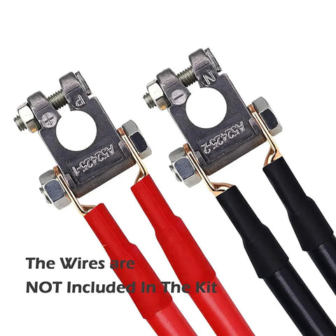 Heavy Duty Car Battery Terminal Kit With Four Piece 3 8 Inch Pure Copper Wire Lugs and Heat Shrink Tubing with cable ends.