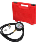Back Pressure Exhaust Tester Gauge For Cars With A Six Foot Hose Pro Grade Catalytic Converter Diagnostic Tool red case, gauge, and hose