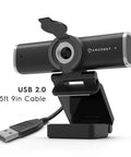 Plug And Shoot 1080P Hd Webcam With Built In Stereo Mic For Desktop Pc And Laptop showcasing USB 2.0 cable and adjustable clip.