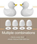 2 Pack Ceramic White Duck Toilet Bolt Covers With 4 Round Cap Washers Adorable Bathroom Decor Easy Tool Free Install Cute Toilet Floor Screw Covers Fun Christmas Gift For Women showing front view with ducks and round cap washers.