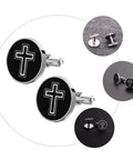 Cross Pattern Titanium Steel Cufflinks For Men Black Polished Shirt Buttons Sleek Durable Fasteners For Formal And Casual Wear