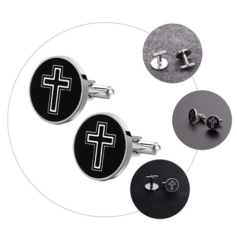 Cross Pattern Titanium Steel Cufflinks For Men Black Polished Shirt Buttons Sleek Durable Fasteners For Formal And Casual Wear