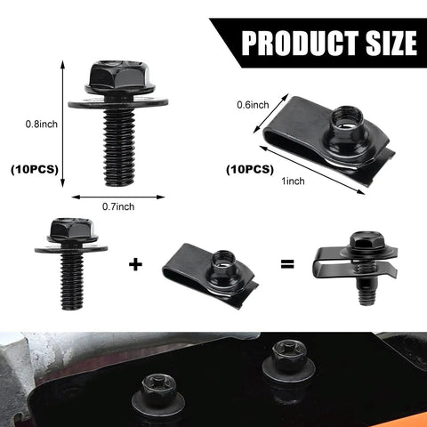 Car Body Bolt And U Nut Kit With Hex Screws And Clips For Fender Bumper Hood Shield Panel Radiator Universal Auto Fasteners Retainers 20 Piece