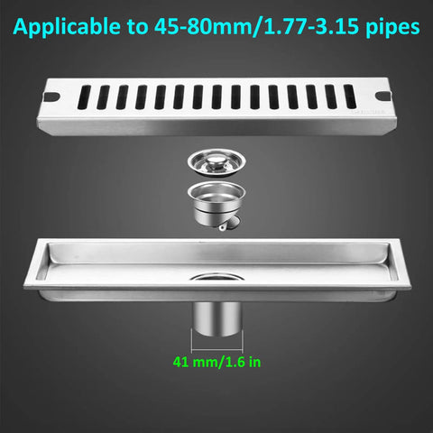 Rock Solid Rust Proof Stainless Steel Shower Drain And Removable Panel designed for slick water flow with drainage for 45-80mm pipes.