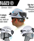 Power Packed 3200 mAh USB C Portable Battery For Hard Hat Cooling Fans And USB Devices shown attached to a safety helmet.
