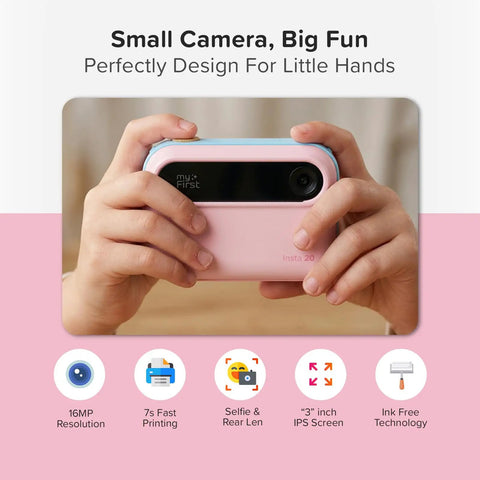 Kids holding Kids Instant Print Camera Kit With 16MP Sensor, 9 Roll Paper Pack, Durable Travel Case, Totally All In One Gift Set For Ages 4 12, Easy Photo Printing On The Go, Great Starter Camera For Creative Fun.