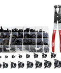 Spring Band Hose Clamps Assortment Kit For Fuel Line Swivel Pipe Pliers Stepless Tightening Tool That Is Totally Sick And Dope For Any Auto Gearhead Who Wants A Solid Fix Without Breaking The Bank. black stepless hose clamp assortment kit with pliers and storage case