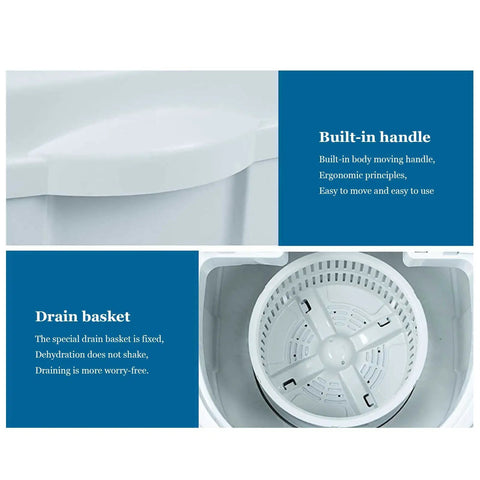 No Fuss Portable Washing Machine With Ultrasonic Deep Clean And Smooth Spiral Rinse 10 Lb Compact Washer Dryer Combo drain basket and ergonomic handle