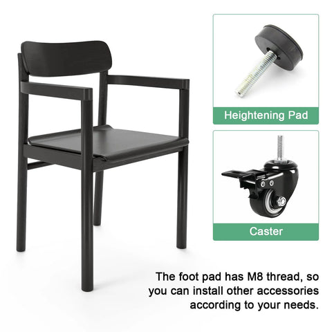 Six Pack Round Tube Inserts With M8 Thread For 1 Inch Outer Diameter Plastic Tubing, showing heightening pad and caster options.