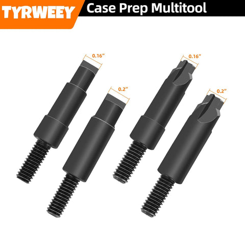 TYRWEEY Case Prep Multitool set of 4 black metal tools with chamfer and deburr ends for reloading cases; threaded shanks