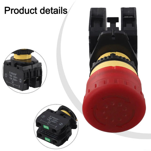 Self Locking Push Button Stop Switch 1NO 125V 250V 18A 12A For Industrial Machinery And Control Panels Black Red 80x50x50mm side view