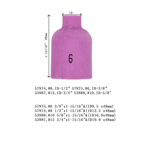 Pro Grade TIG Welding Ceramic Nozzle Cup Set Beefed Up 10 Pack, size #6, for WP 17 18 26 Torch, High Temp Alumina Gas Lens