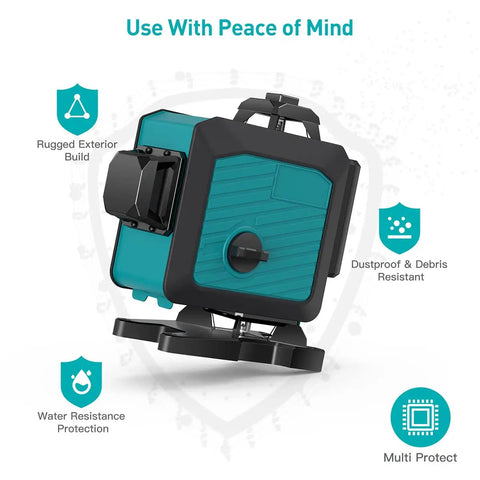 360 Degree Self Leveling Laser Level With Bluetooth Remote Control 200 Ft Outdoor Range Green Cross Line 4D shown with features