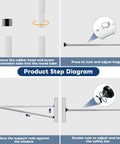 Step-by-step installation diagram of Heavy Duty Sliding Door Security Bar 17 To 50 Inch Adjustable With Rubber Tips For Windows, Home, Apartment And Travel Use, Built From Solid Steel Tube For Maximum Security, White Finish