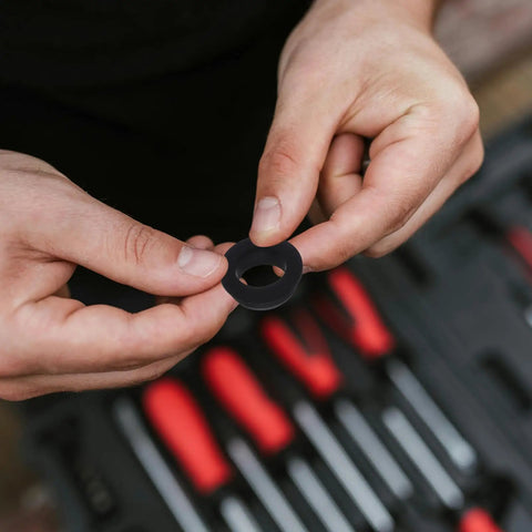 Ultimate 6-piece Black Silicone Grommet Kit For Cable Protection And Cord Management Universal Fit Wire Guards Seals Electrical Gear Home Hacks Prevents Cutting, black silicone grommet held by hand