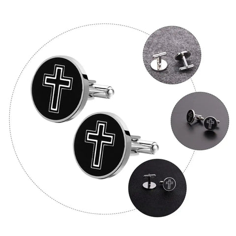 Cross Cufflinks For Men Titanium Steel Durable Dress Fasteners Stylish Decorative Shirt Buttons 1 Pair Ready For Work Meetings