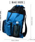 Quick Dry Mesh Gym And Swim Equipment Bag With Drawstring Closure and Three External Mesh Pockets, Blue, 23 in H x 15 in W