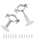 QWORK two-clamp set for 2-inch OD pipe wall/ceiling mounts, stainless steel with base plates, screws and anchors