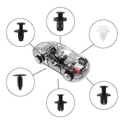 Six Type Bumper Retainer Clip Kit With Removal Tools 100 Pack Nylon Fasteners For Easy Car Body Trim Replacement Universal Fit For Front And Rear Bumpers Durable Vibration Resistant And Anti Aging, six clip sizes for car trim