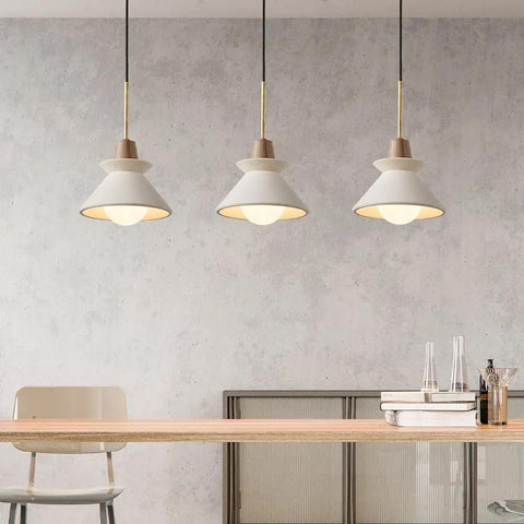 Modern E26 Concrete Pendant Lights Set With Industrial Cement Vibe in Nordic kitchen decor over wooden dining table