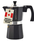 Bold Black Nine Cup Stovetop Espresso Maker Moka Pot For Rich Manual Coffee Brewing Stove Top Percolator Machine featuring Canadian tag.