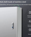 Beefy Outdoor Stainless Steel Weatherproof Electrical Junction Box With Insulation Mounting Plate For Electronics Wall Mount Project Enclosure Heavy Duty 304 Stainless Steel Rust Resistant Dimensions 600 900 300 Mm, front view