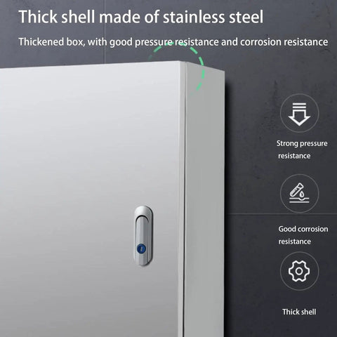 Beefy Outdoor Stainless Steel Weatherproof Electrical Junction Box With Insulation Mounting Plate For Electronics Wall Mount Project Enclosure Heavy Duty 304 Stainless Steel Rust Resistant Dimensions 600 900 300 Mm, front view