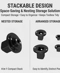 Low Profile Impact Socket Adapter Set Four Piece Drive Ratchet Kit Magnetic Design CRV Steel With 1000 Ft Lb Torque Capacity stackable design