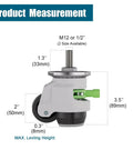 Heavy Duty Stem Leveling Casters Set Of 4, 2200 Lbs Load Capacity, Adjustable Leveling Feet, 2 Inch T60 with measurements shown