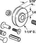 Diagram showing components of 1-1/4 Inch Nylon Ball Bearing Sliding Door Roller Set Two Pack Includes Two Steel Ball Bearing Wheels Axle Pins Roll Pins For Replacing Worn 1-1/4 Inch Rollers Ideal For Closet Doors Wardrobes And Sliding Doors Replacement