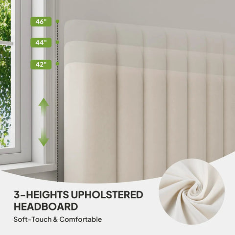 Queen Velvet Upholstered Bed Frame With Tufted Headboard, Adjustable Three Tier Metal Platform Base, Sturdy Metal Slats, Straight Up Noise Free Assembly, Dope White Vibe For Your Main Bedroom - adjustable height headboard