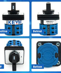 Heavy Duty 20A Rotary Changeover Switch 660V With 4 Positions 2 Poles 8 Terminals Blue Fork Terminals IP65 CE Flame Retardant Housing
