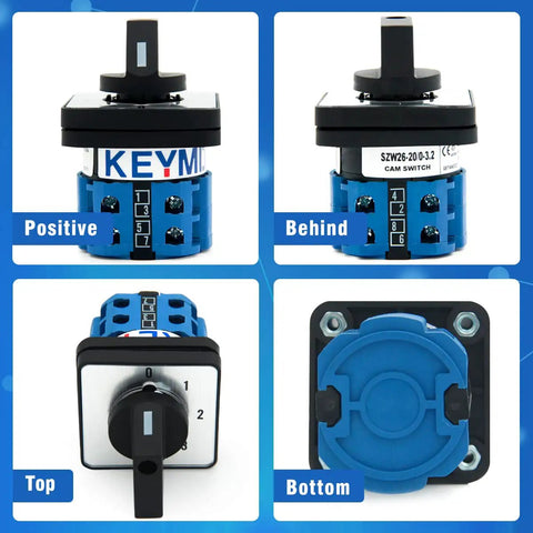 Heavy Duty 20A Rotary Changeover Switch 660V With 4 Positions 2 Poles 8 Terminals Blue Fork Terminals IP65 CE Flame Retardant Housing