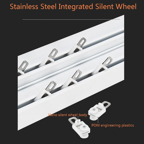 Silent Double Track Baffle Curtain Rail With Slick Slimline Pelmet And Butter Smooth Glide Pulleys Zero Hassle Install Ideal For Heavy Duty Blackout Drapes Total Room Upgrade White 370 Cm close-up of stainless steel integrated silent wheels and track system