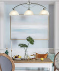 Modern Frosted Glass Alabaster Shade Pendant Lighting For Kitchen Island With Arched Rod Hung Sloped Ceiling Brushed Nickel Finish 3 Light Fixture ETL Listed Sleek And On Trend Kitchen Lighting in dining area