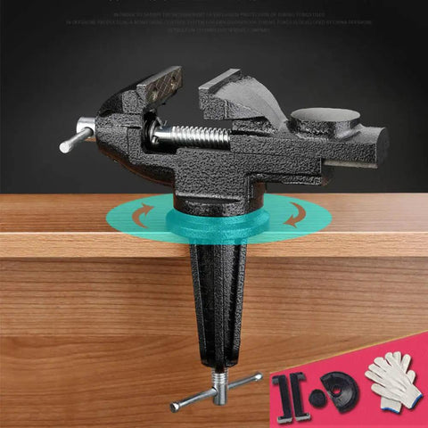 Portable Clamp On Table Vise With 360 Degree Rotation, Heavy Duty Bench Vise For Workbench Or Desktop, 3.2 Inch Jaw Opening, Edge Clamp Up To 2.9 Inch Thick, Perfect For DIY Woodworking And Metalworking Projects, cast steel clamp on desk edge
