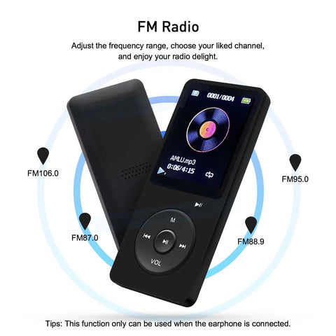 32GB Portable MP3 Player With Speaker, Dope HiFi Lossless Sound, Built-In Earphones, 1.8 Inch HD Screen, FM radio feature