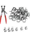 Cool 61 Piece Silver Hose Clamp Kit Plus Pliers For Cars And Home Plumbing Covers 1/4 To 7/8 Inch Water Pipe Clips Fasteners Perfect for Every Fixer Upper Job, silver clamps and red pliers