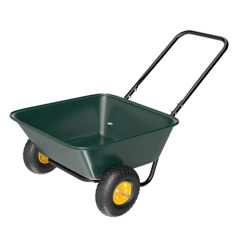 Workhorse Two Wheel Wheelbarrow Cart With 330 Pound Capacity Plastic And Steel Garden Wagon with green tray and black handle