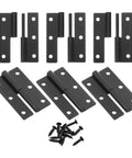 Six Pack Of Top Shelf Black Iron Lift Off Hinges Kickin It Easy For Left Handed Cabinets Smooth Operating Detachable Butt Hinges screws included.