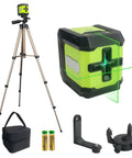 Pro Grade Green Cross Line Laser Level With Tripod, Self Leveling 100 Ft Range, 360 Degree Swivel Base For Construction And Leveling Projects, Batteries And Carry Bag Included, with tripod and accessories