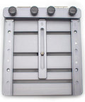 Top view of upgraded mini CNC solder paste stencil printer with laser etched scales and tool free clamping up to 13.5 cm.