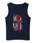 Men's Sleeveless Workout Tank Top With American Flag Graphic For Aircraft Mechanics And Gym Rats Hella Comfy Breathable Cotton Fit Perfect For Heavy Lifting And Daily Street Drip in navy with wrench and aircraft design.