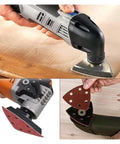 Fresh 20PC Triangular Sanding Discs With 6 Hole Hook And Loop Design For Smooth Woodworking and DIY Projects shown on power tools.