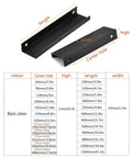 Diagram of Invisible Aluminum Drawer Handle For Cabinets And Dressers with dimensions in black finish, showcasing center hole placement.