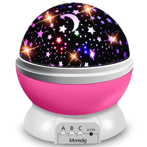 Star Projector Night Light For Girls And Kids Room Rotating Night Light With 8 Color Changing Totally Cozy Pink Baby Gift Bedtime Sky Projector To Create A Magical Night Sky Perfect Gift For Girls, showing pink base with celestial patterns.