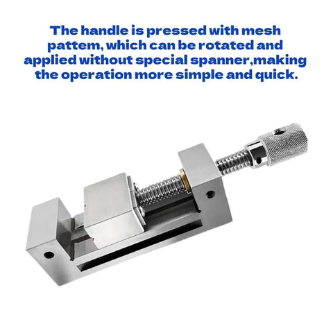 Heavy Duty Right Angle Vise With High Precision Flat Jaw Pliers For CNC Milling Machines And Grinders Built Damn Tough Industrial Steel Construction that shows a textured handle and smooth finish.