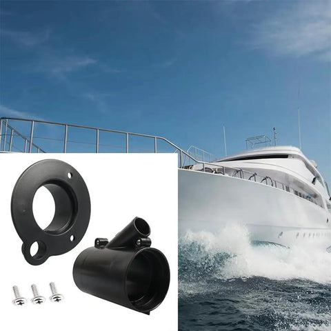 Rugged Outboard Motor Cable Conduit Protective Sleeve Kit With Flange Connector For Secure Marine Wiring And Hose Routing On Yachts, black polypropylene, with screws