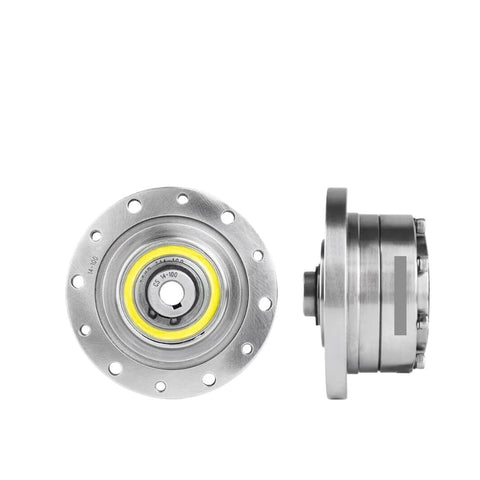 Front and side view of Strain Wave Gear Reducer CS-14-I and CSF-14-I, compact durable gearbox for stepper motors